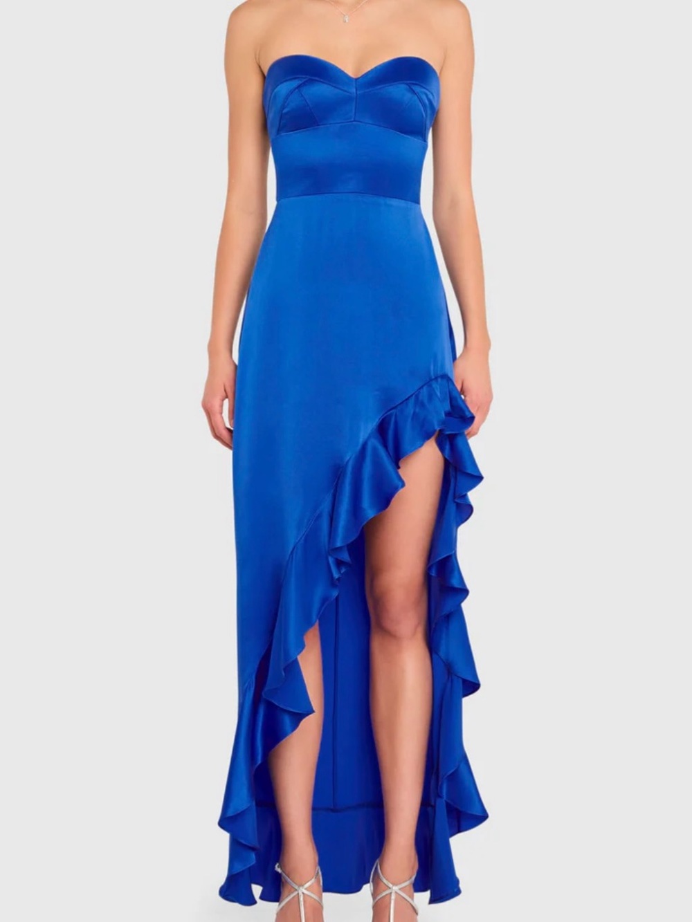 Amanda Uprichard Amalia Cobalt Blue Strapless Ruffle High-Low Dress